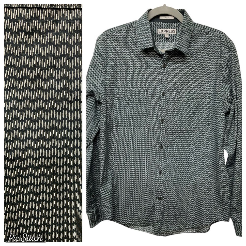 Express Men's Geometric Print Button-Down Shirt Casual Long Sleeve Size M